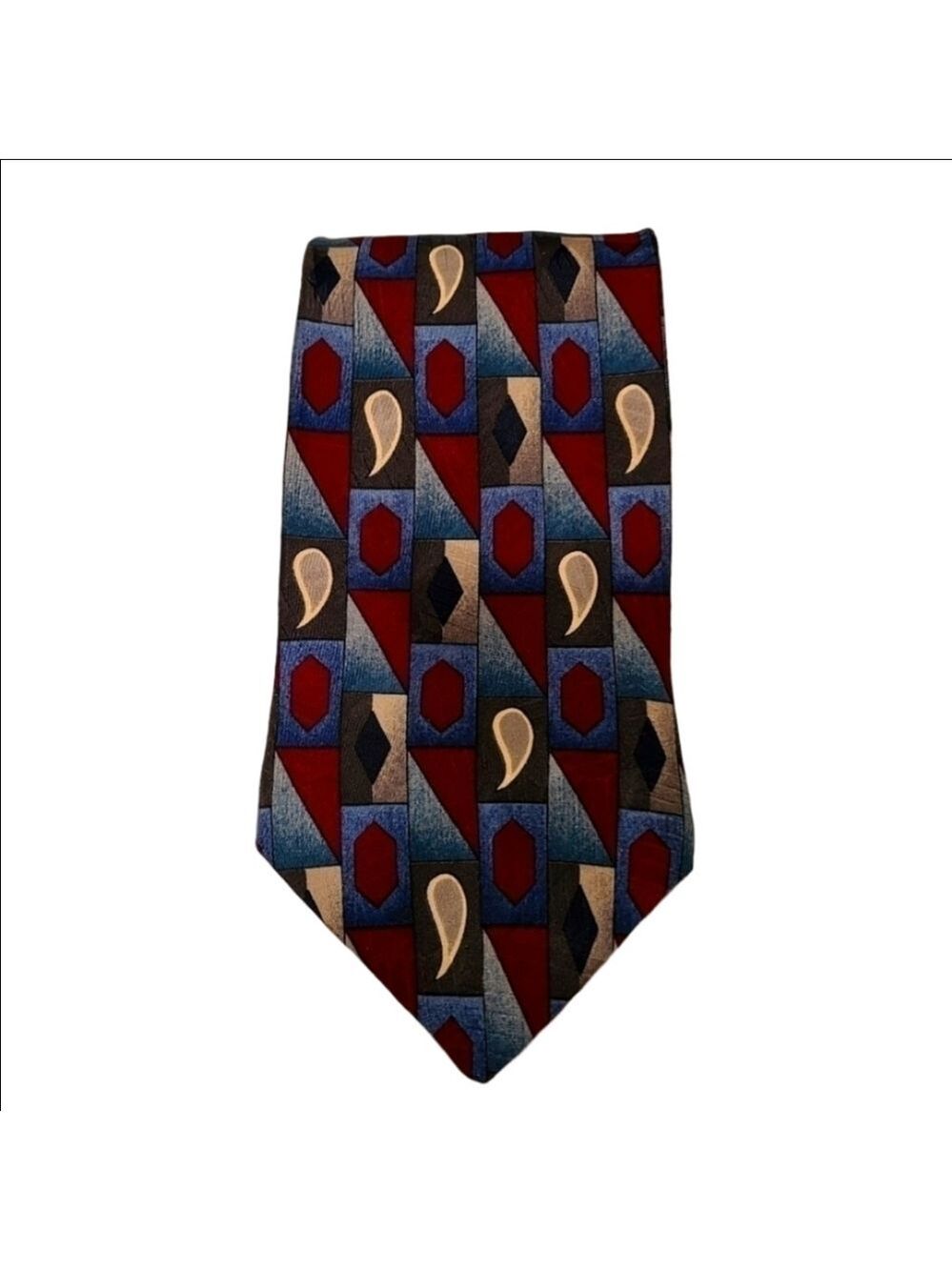 Oscar de la Renta Vintage 90s 100% Silk Tie Geometric Teardrop Paisley Print